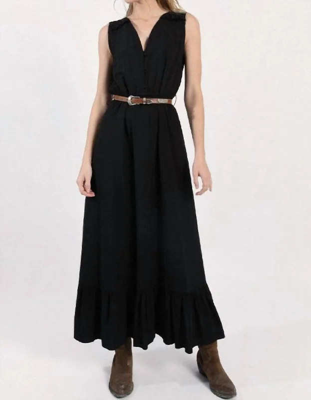 Stylish Everyday Clothing Flounced Long Dress In Black