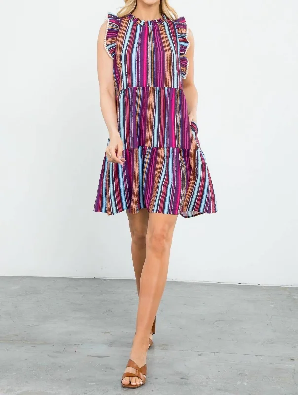 Women's Trendy Clothes Stripe Print Ruffle Sleeve Dress In Multi