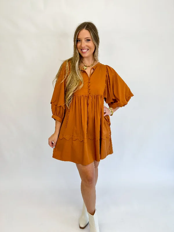 Plus-Size Women's Clothing Feeling Fall Scalloped Dress