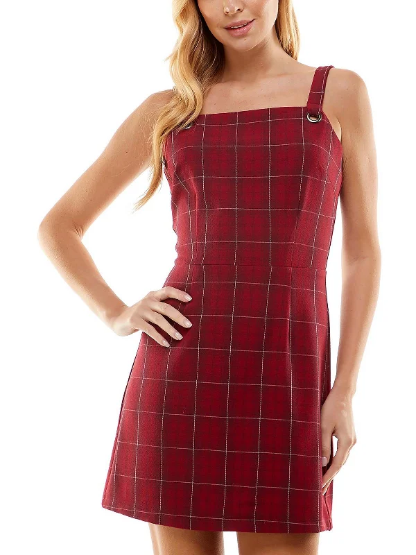 Bold Fashion Juniors Womens Plaid Mini Sheath Dress