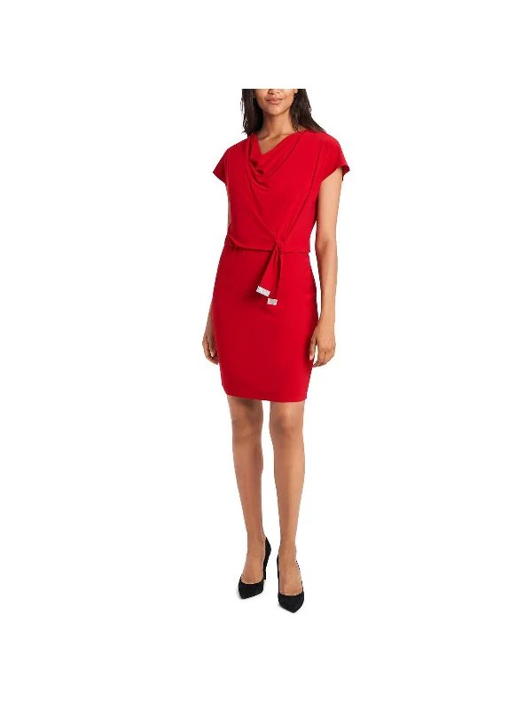 Women's Clothes For Work Events Womens Cowl Neck Embellished Sheath Dress