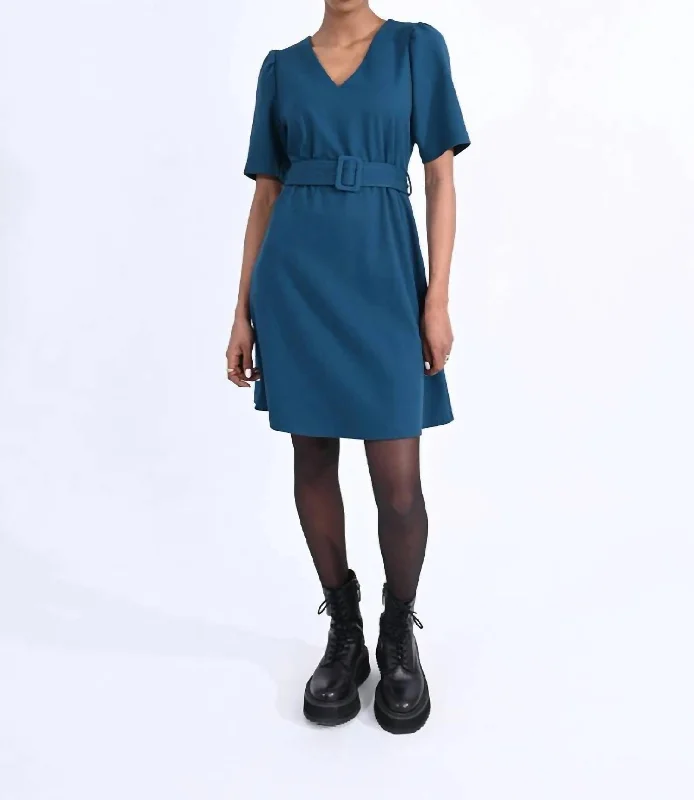 Women's Trendy Casual Clothes Belted Dress In Duck Blue