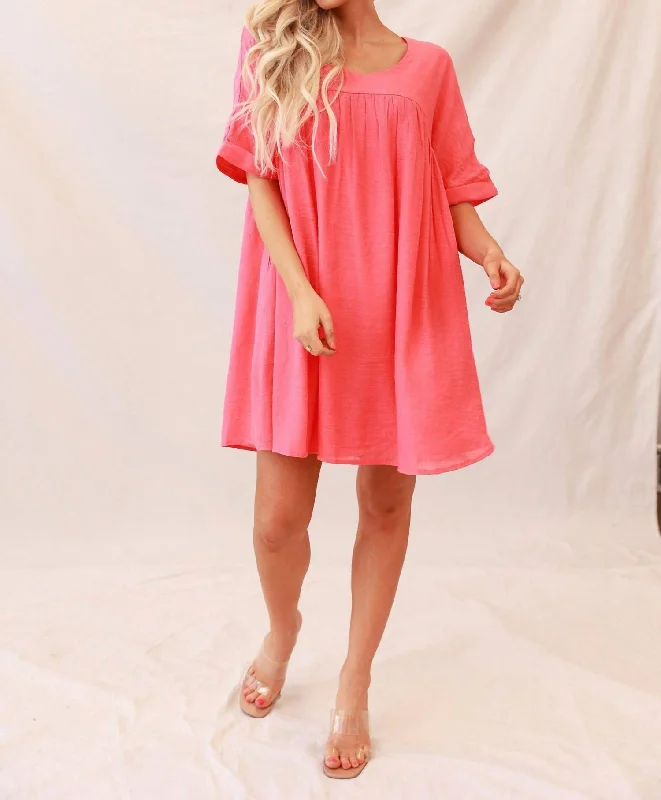 Flash Sales Today Textured Linen Woven Dress In Coral