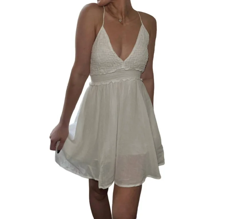 Affordable Women's Clothing Spaghetti Strap Crinkle Dress In Ivory