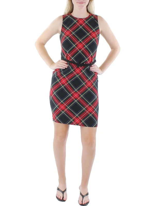 Women's Formal Event Outfit Womens Crepe Tartan Sheath Dress