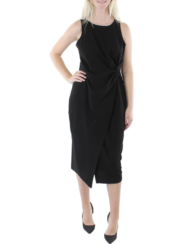 Women's Clothing With Trendy Designs Womens Faux Wrap Mid Calf Sheath Dress