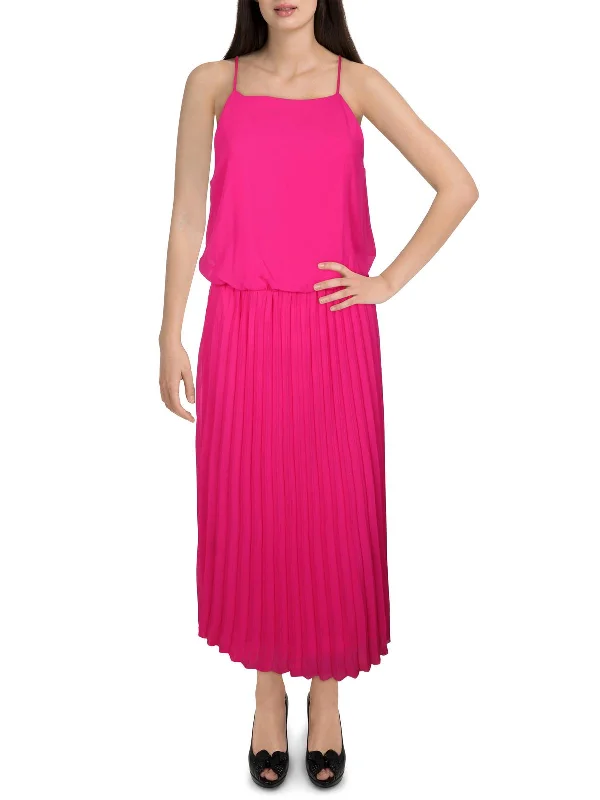 Trendy Street Style Clothing Womens Pleated Tea-Length Fit & Flare Dress