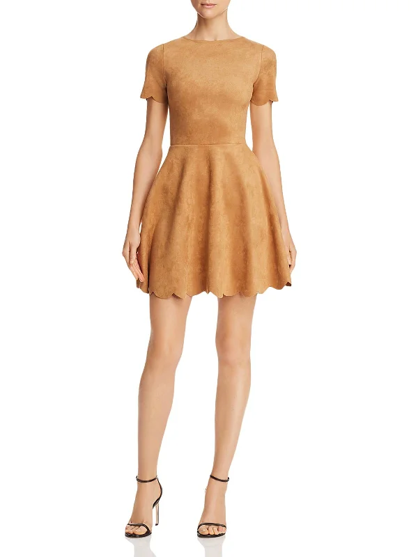 Affordable Online Boutiques Womens Scalloped Faux Suede Cocktail Dress