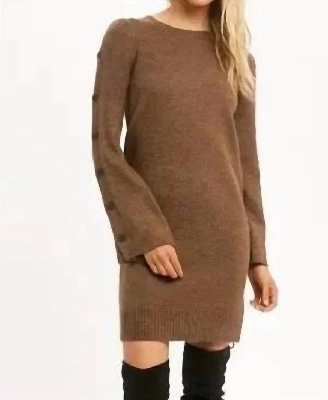 Sales For Clothes Farrah Button Sleeve Sweater Dress In Mocha