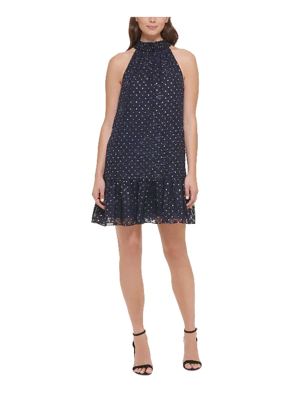 Online Boutiques Best Womens Metallic Polka Dot Halter Dress