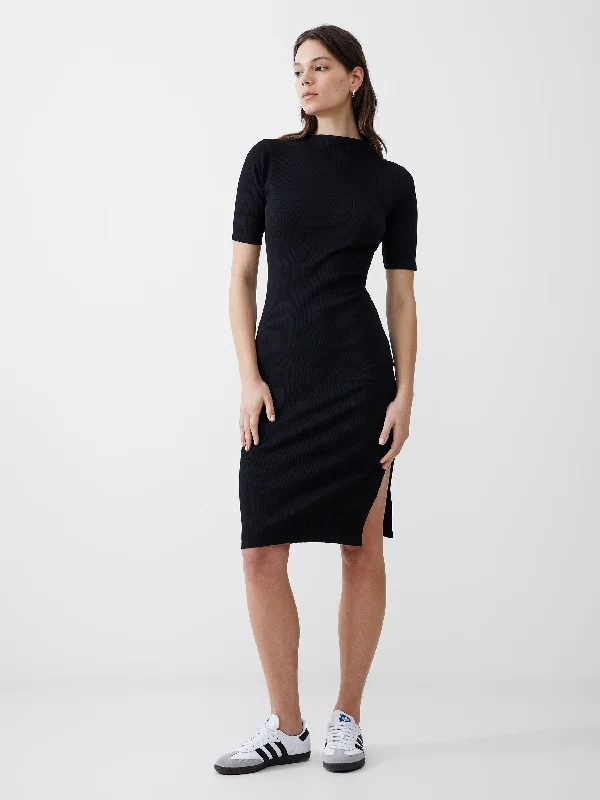 Chic Women's Outfit Ideas Rib Turtle Neck Dress