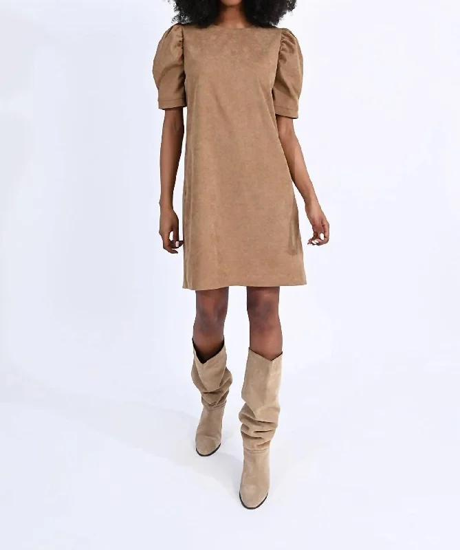 Stylish Savings Mini Suede Dress In Beige