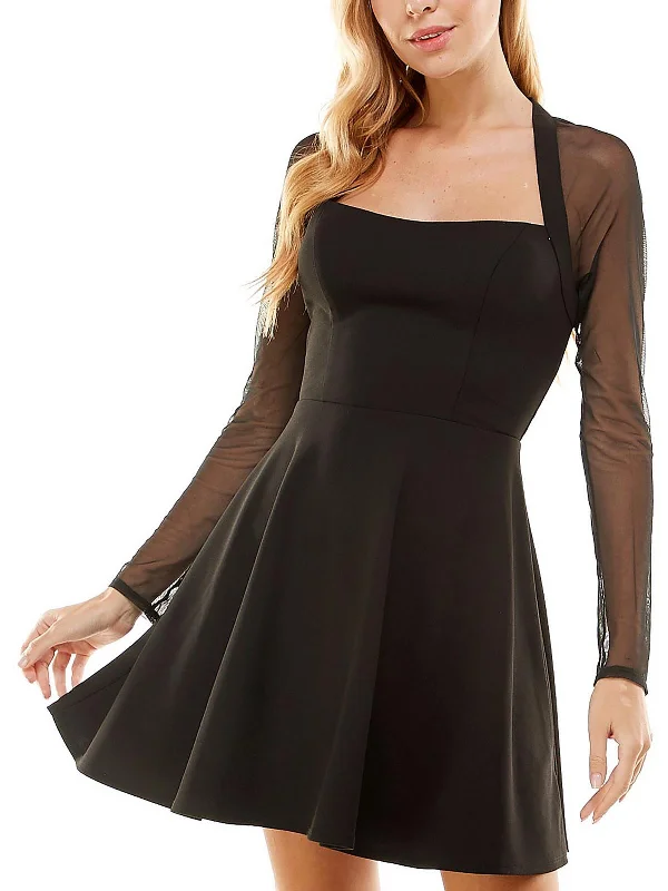 Clothing Online Juniors Womens Mesh Sleeves Mini Fit & Flare Dress