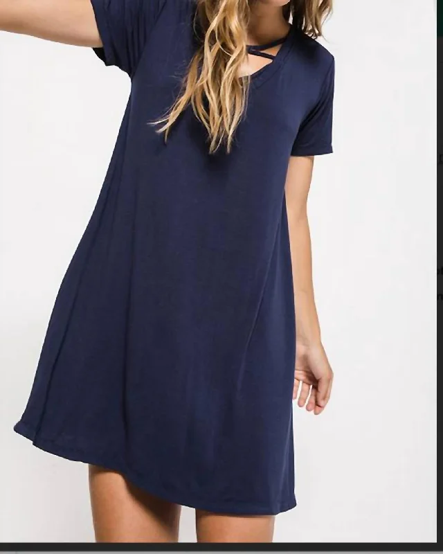 Casual and Comfortable Outfits The Cross Front Tee Dress In Blue