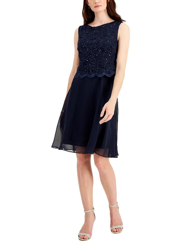 Women's Professional Garments Womens Lace Overlay Knee-Length Fit & Flare Dress