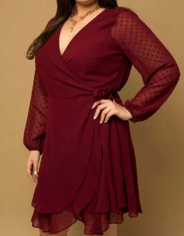 Clothes Woman Wrap Around Dress In Burgundy