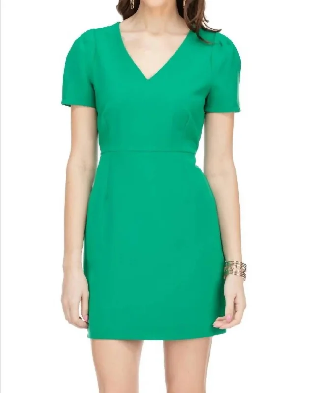 Women's Work Outfit V-Neck Dress In Green