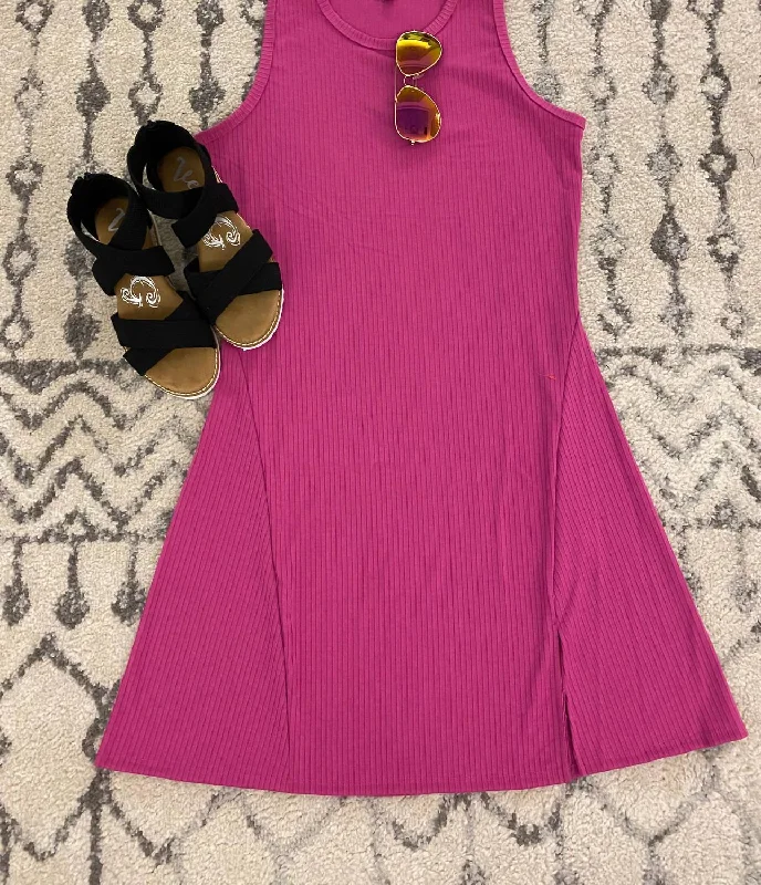 Women's Party Outfit Ribbed Slit Dress In Pink