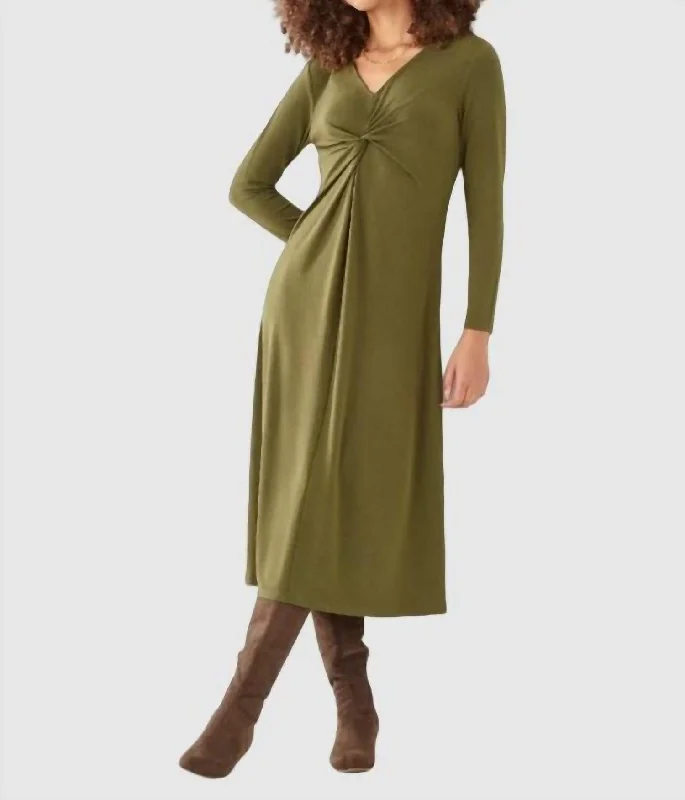 Eclectic Fashion Nash Twist Dress In Olive