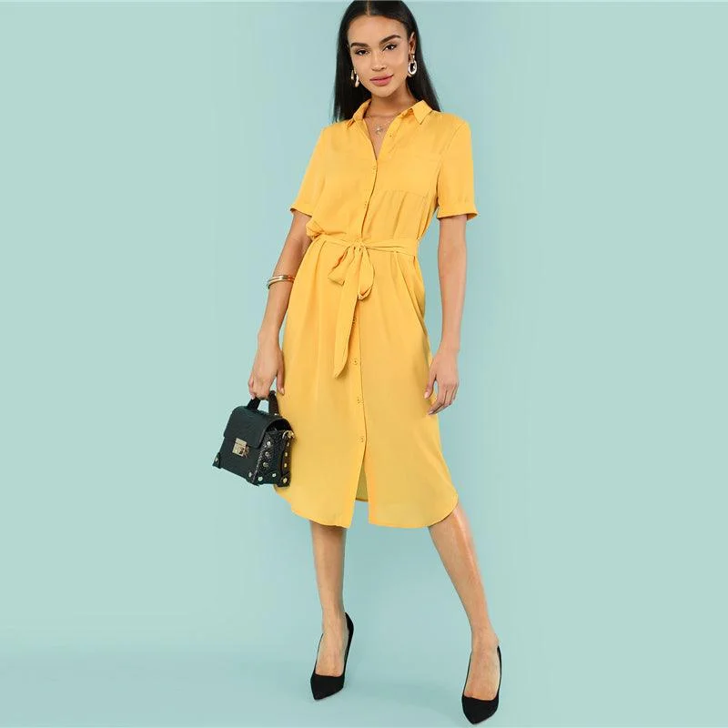 Women's Evening Garments OFFICE DIVA BUTTON-UP DRESS