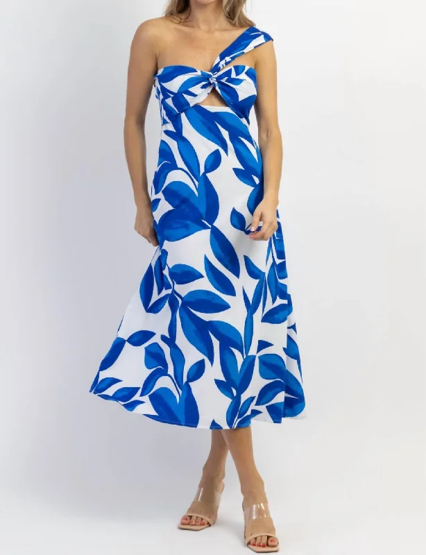 Sale On Clothing Tahiti One Shoulder Dress In Blue Leaf