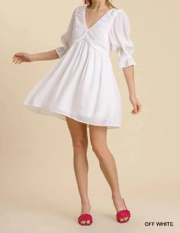 Women's Evening Garments 3/4 Puff Sleeve Dress In Off White