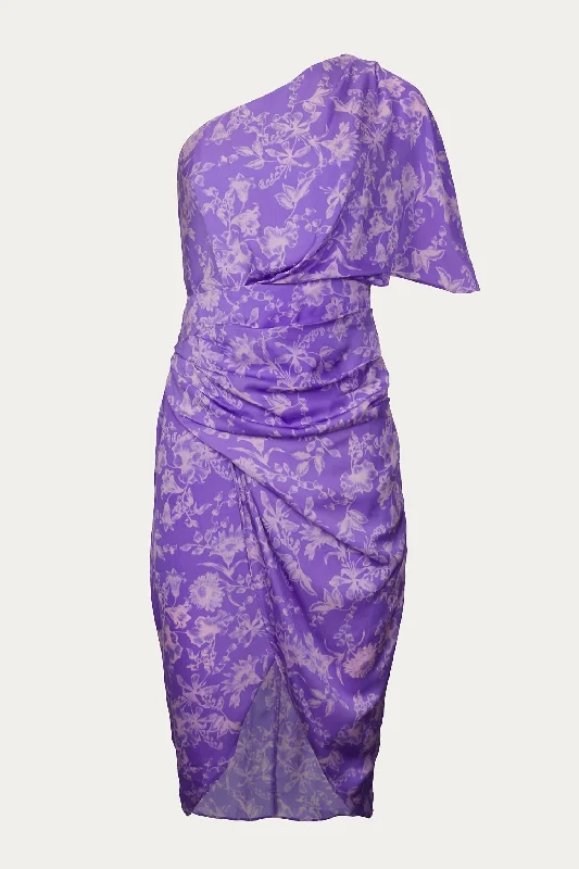 Exclusive Women's Fashion Collection One-Shoulder Draped Asymmetric Dress In Lavender Multi