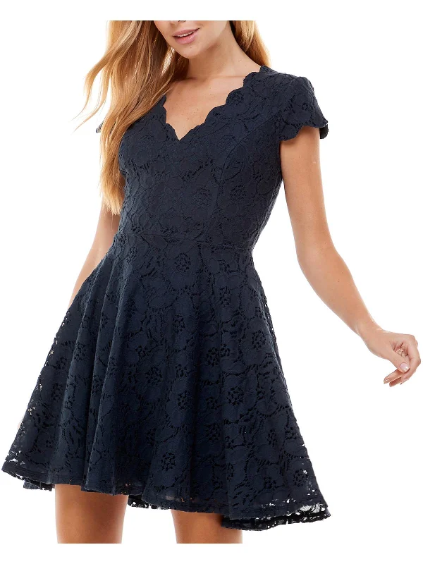 Women's Outerwear Garments Juniors Womens Lacec Cut-Out Fit & Flare Dress