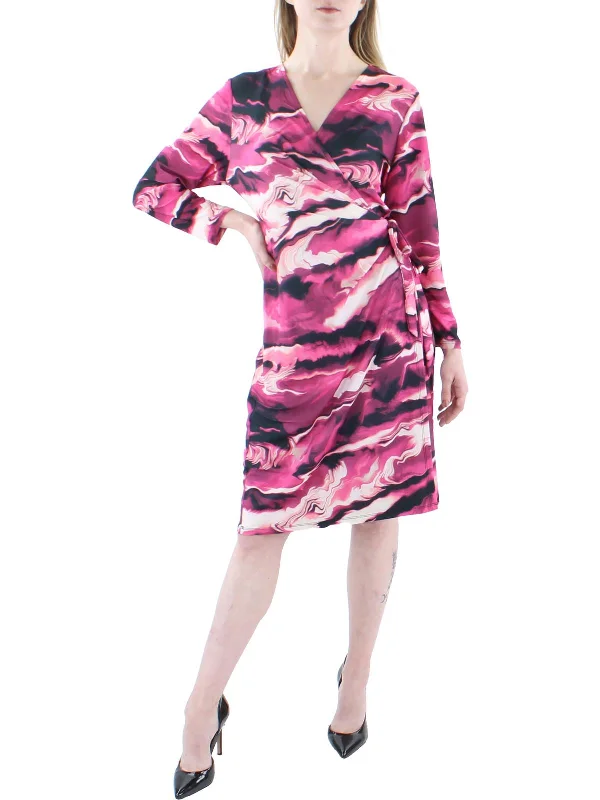 Stylish Women's Garments For Holidays Womens Faux-Wrap Printed Wear to Work Dress