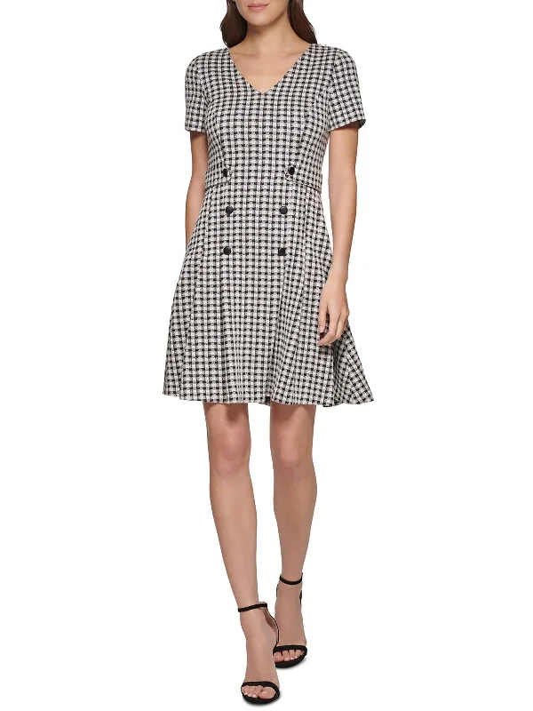 Elegant Clothing For Women Womens Gingham Short Sleeves Fit & Flare Dress