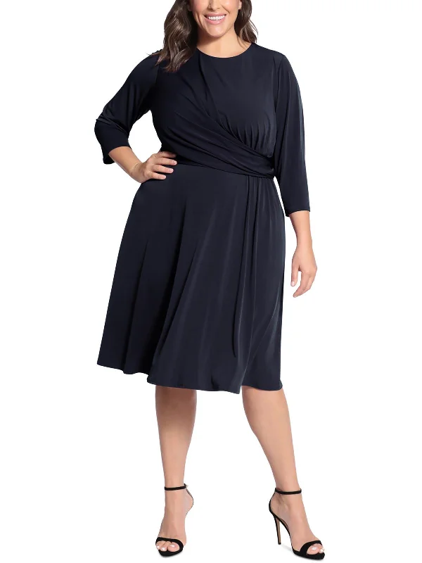 Fashion Forward Plus Womens Gathered Mid Calf Fit & Flare Dress