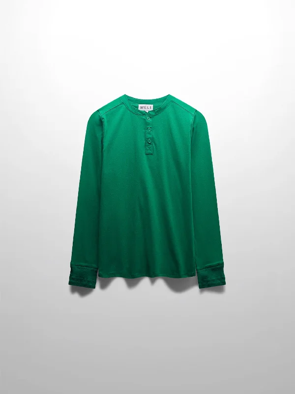 Edgy Fashion Trim Detail Henley-Kelley Green