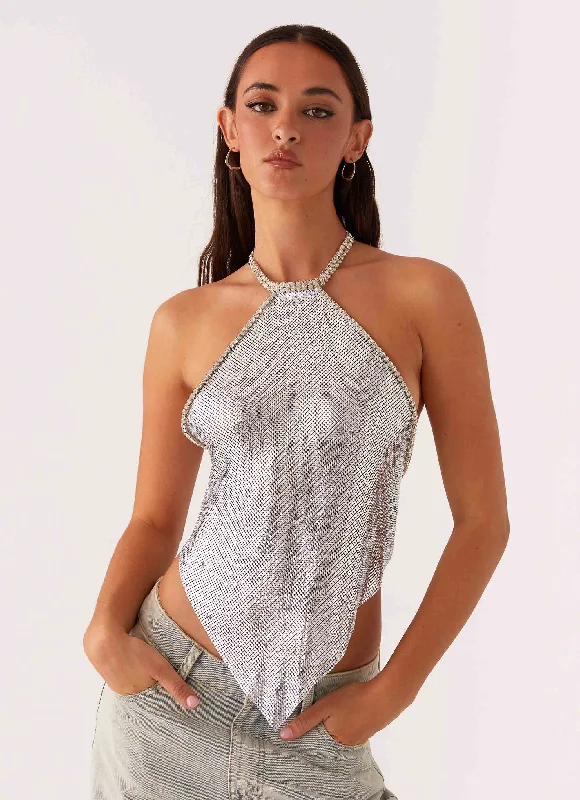 Trendy Styles Celebrate Halterneck Chainmail Top - Silver
