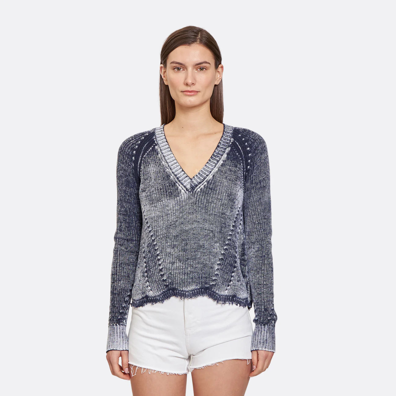 Best Sellers Distressed Inked Scallop Shaker V - Navy Blue