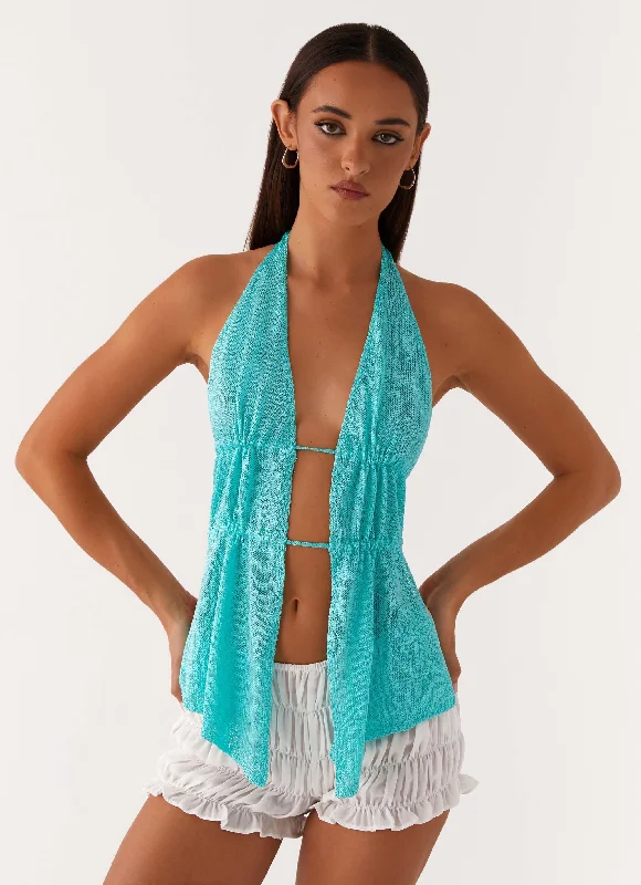 Clearance Event Callie Ruched Halterneck Top - Turquoise