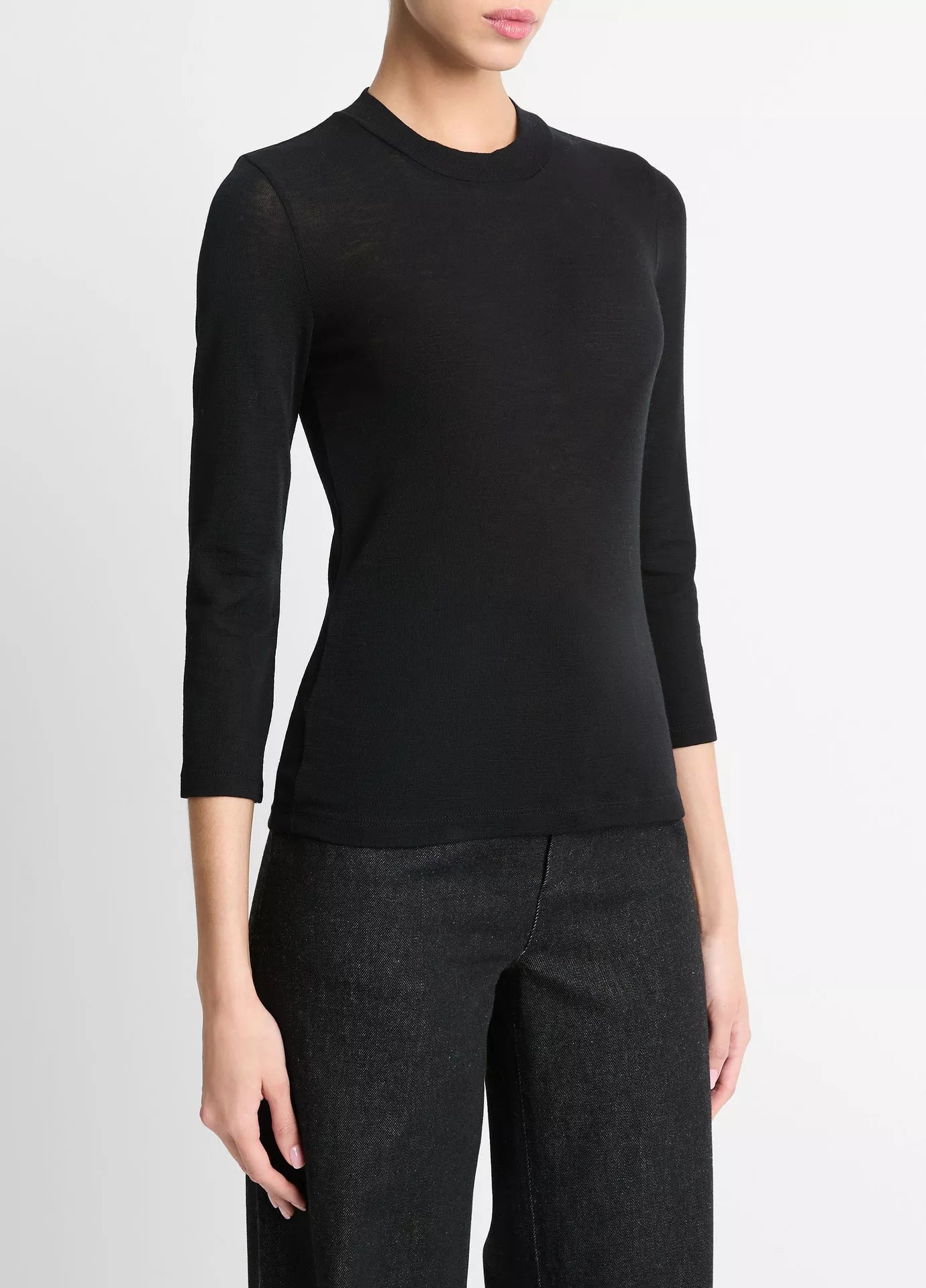 Casual Fashion Wool Three-Quarter-Sleeve Mock-Neck Top - Black