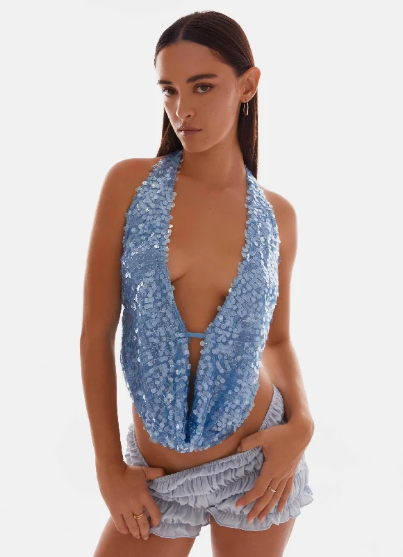 Fashion Forward Rio Dreams Cowl Neck Halter Top - Blue