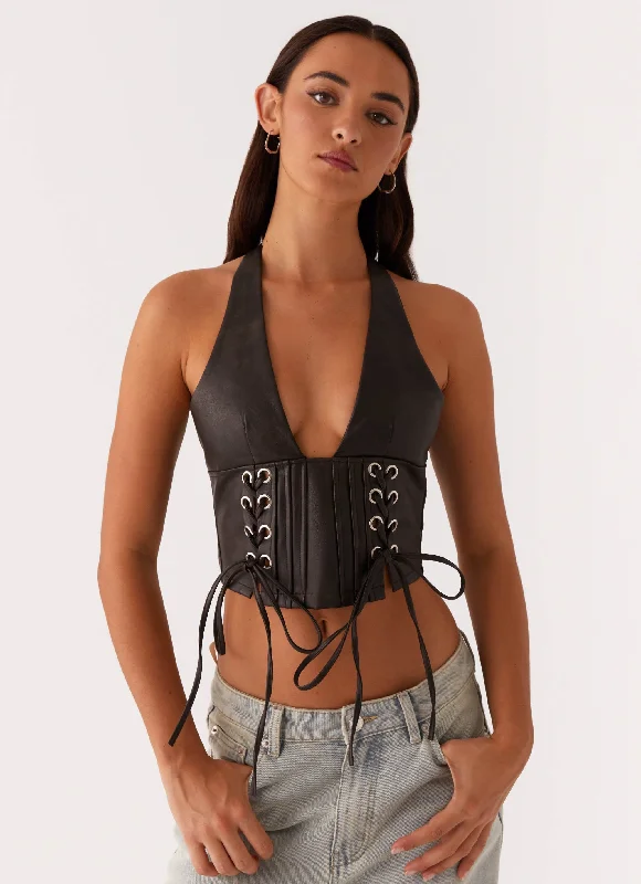 Chic Outfits Playbook Halterneck Top - Vintage Brown