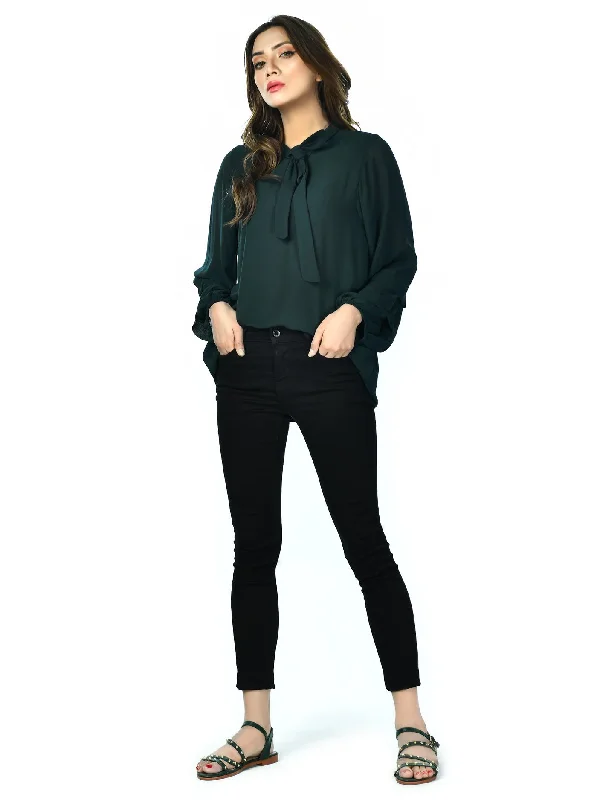 Relaxed Style Green Chiffon Top