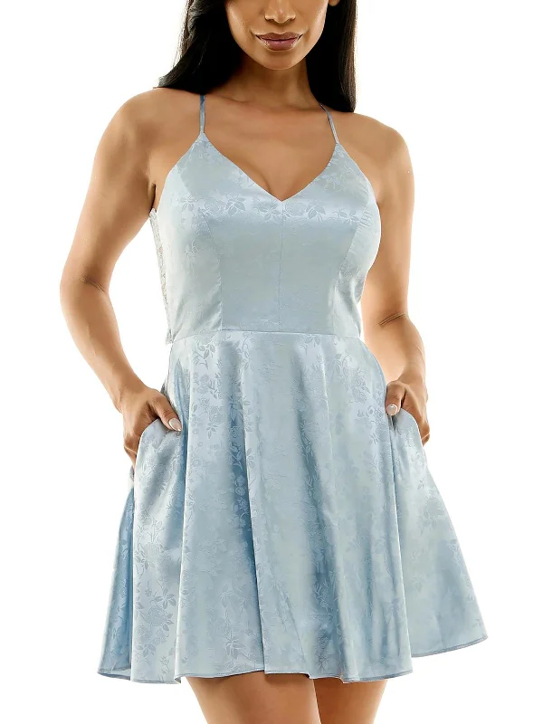 Unique Women's Fashion Pieces Juniors Womens Mini Embroidered Fit & Flare Dress