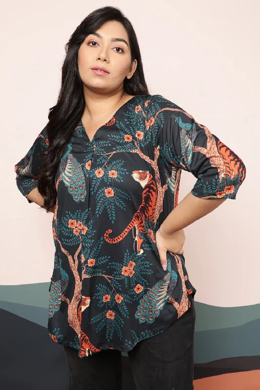 Luxe Women's Fashion Plus Size Jungle Print Centre Pleat Top