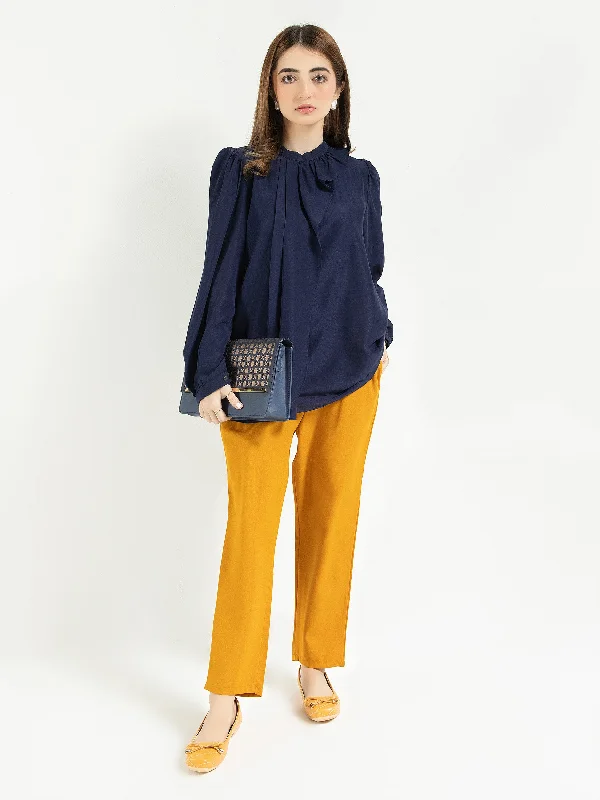Earthy Tones Plain Puff Pleated Top