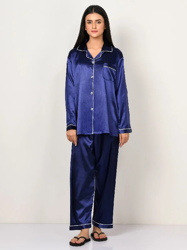 Stylish Savings Silk Sleep Suit - Blue