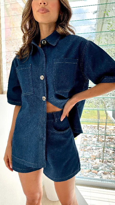 Save Big Olivia Shirt and Shorts Set - Dark Denim