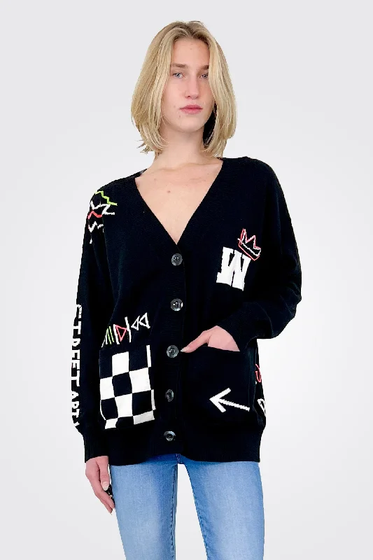 Women's Online Clothing Boutique Graffiti Boyfriend Cardi - Coal