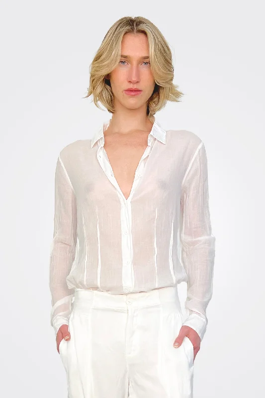 Bold Prints Casual Chic Sheer Seam Design Shirt - White