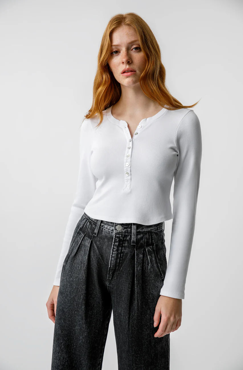 Trendy Women's Wear Sassy Rib Henley - White