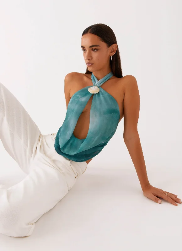 End Of Season Sale Zola Cowl Neck Shell Top - Green Tie Dye