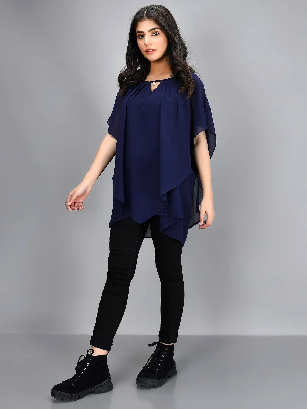 Must-Have Styles Pleated Chiffon Top - Blue