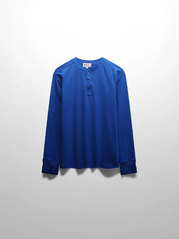 Elegant Fashion Trim Detail Henley-Cobalt Blue